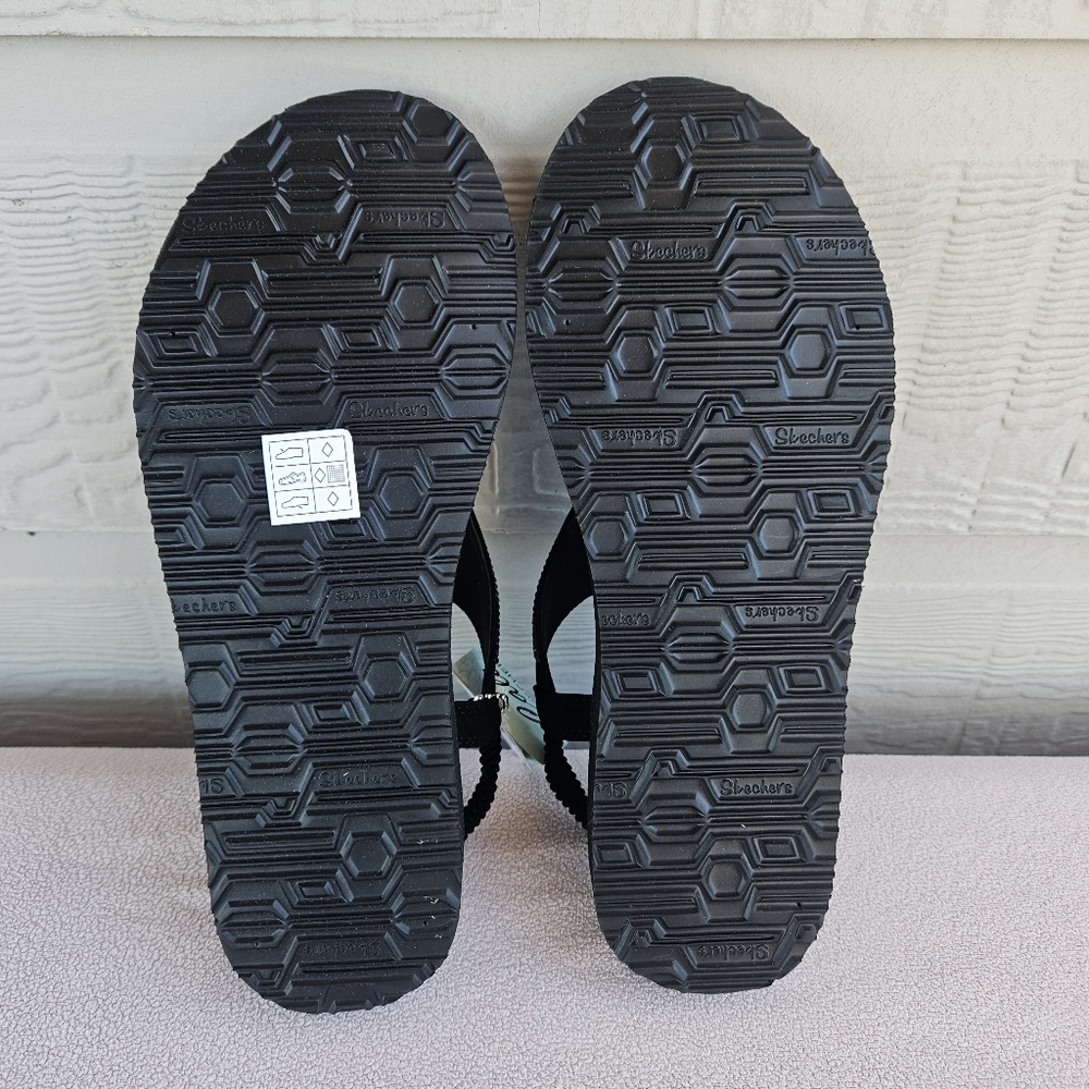 Skechers Meditation Glamorous Muse Slingback Thong Sandall Black Women SZ 10 - Picture 2 of 5